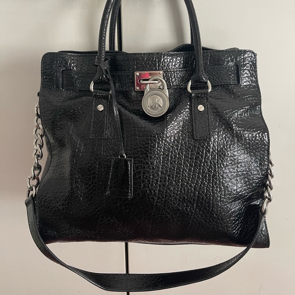 MICHAEL Michael Kors Black Croc Embossed Patent Leather Large Tote